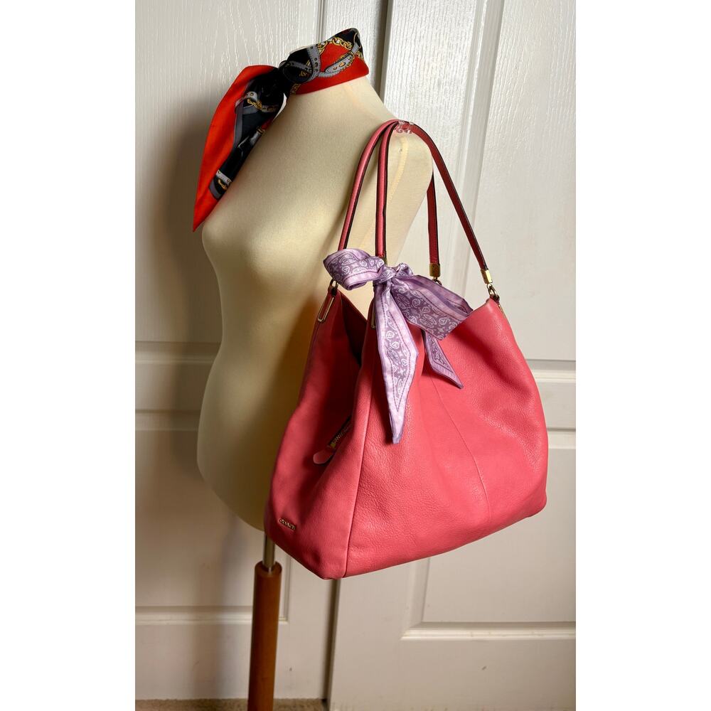 Coach Madison Phoebe Shoulder Bag in Pink/Dahlia Pebble Leather with Scarf - Picture 2 of 16